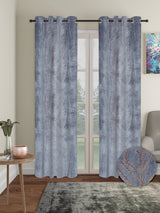 Set of 2 Velvet Foil Blackout Long Door Curtains with 5 Cushion Covers- Grey