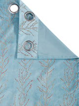 Set of 2 Velvet Foil Blackout Window Curtains with 5 Cushion Covers- Blue
