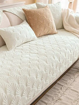 Ultimate Comfort Solid Chenille Microfiber Sofa Slipcover Set | Durable Anti Slip | Cream