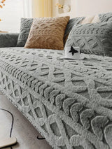 Durable Microfiber Sofa Toper Set | Solid Grey Chenille |Machine Washable with Straps