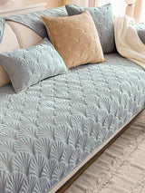 Luxury Silver Microfiber Chenille Sofa Toper Set | Durable Anti-Slip|Solid Pattern