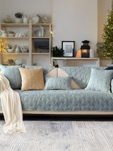 Luxury Silver Microfiber Chenille Sofa Toper Set | Durable Anti-Slip|Solid Pattern