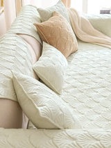 Ultimate Comfort Solid Chenille Microfiber Sofa Slipcover Set | Durable Anti Slip | Cream