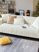 Ultimate Comfort Solid Chenille Microfiber Sofa Slipcover Set | Durable Anti Slip | Cream