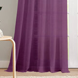 Pack of 2 Solid Linen Sheer Window Curtains- Purple