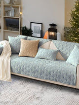 Luxury Silver Microfiber Chenille Sofa Toper Set | Durable Anti-Slip|Solid Pattern