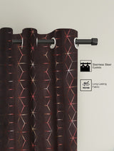 Pack of 2 Velvet Regular Geometric Foil Window Curtains- Brown