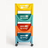 Cortina 4-Layer Multipurpose Utility Rack Fruit & Vegetable Basket Trolley with Wheels | Kitchen, Pantry, Bathroom Organizer & Toy Storage Rack for Home (Multicolour)