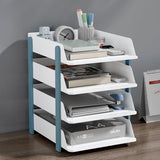 Cortina 4-Tier File Organizer , Premium Polystyrene Desk Rack, Foldable Document Holder with Dividers - Space-Saving Office & Home Paper Storage , Cloth organiser ( Blue)