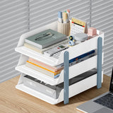 Cortina 3-Tier File Organizer , Premium Polystyrene Desk Rack, Foldable Document Holder with Dividers - Space-Saving Office & Home Paper Storage, Cloth organiser ( Blue)