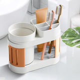 Cortina All-in-One Bathroom Organizer , Toothbrush Holder, Toothpaste Shelf & Rinse Cup Set, Brush Stand | Off-White - Orange , Single Cup