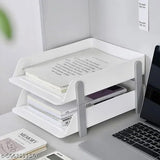 Cortina 2-Tier File Organizer , Premium Polystyrene Desk Rack, Foldable Document Holder with Dividers - Space-Saving Office & Home Paper Storage , Cloth organiser ( Grey )