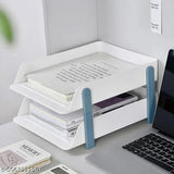 Cortina 2-Tier File Organizer , Premium Polystyrene Desk Rack, Foldable Document Holder with Dividers - Space-Saving Office & Home Paper Storage , Cloth organiser ( Blue)