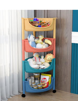 Cortina 4-Layer triangle Multipurpose Utility Rack, Fruit & Vegetable Basket Trolley with Wheels | Kitchen, Pantry, Bathroom Organizer & Toy Storage Rack for Home (Multicolour)