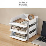 Cortina 3-Tier File Organizer , Premium Polystyrene Desk Rack, Foldable Document Holder with Dividers - Space-Saving Office & Home Paper Storage, Cloth organiser ( Grey )