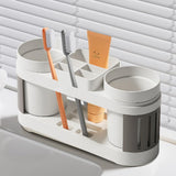 Cortina All-in-One Bathroom Organizer , Toothbrush Holder, Toothpaste Shelf & Rinse Cup Set, Brush Stand | Off-White - Grey , Dual Cup