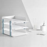 Cortina 3-Tier File Organizer , Premium Polystyrene Desk Rack, Foldable Document Holder with Dividers - Space-Saving Office & Home Paper Storage, Cloth organiser ( Blue)
