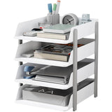 Cortina 4-Tier File Organizer , Premium Polystyrene Desk Rack, Foldable Document Holder with Dividers - Space-Saving Office & Home Paper Storage , Cloth organiser ( Grey )