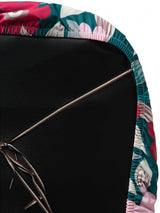 Stretchable Elastic Floral Printed Office Chair Cover Pack of 4- Dark Green