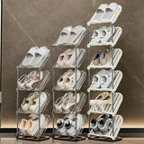 Cortina Foldable Shoe Rack Storage Organizer, Tall Narrow Shoe Shelf for Closet, Free Standing Cabinet with Clear Door, Plastic Space Saving Corner Shoe Stand, (4 Tier)