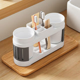 Cortina All-in-One Bathroom Organizer , Toothbrush Holder, Toothpaste Shelf & Rinse Cup Set, Brush Stand | Off-White - Grey , Dual Cup