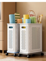 Cortina Premium Wheeled Laundry Hamper Basket with Extended Handle | Durable Plastic Foldable Design | Portable Rolling Storage Solution (Wheeled Laundry Hamper)