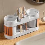 Cortina All-in-One Bathroom Organizer , Toothbrush Holder, Toothpaste Shelf & Rinse Cup Set, Brush Stand | Off-White - Orange , Dual Cup