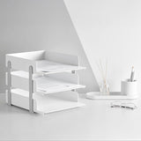 Cortina 3-Tier File Organizer , Premium Polystyrene Desk Rack, Foldable Document Holder with Dividers - Space-Saving Office & Home Paper Storage, Cloth organiser ( Grey )