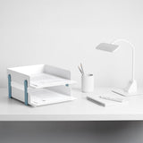 Cortina 2-Tier File Organizer , Premium Polystyrene Desk Rack, Foldable Document Holder with Dividers - Space-Saving Office & Home Paper Storage , Cloth organiser ( Blue)