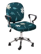Stretchable Elastic Floral Printed Office Chair Cover Pack of 6- Teal