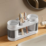 Cortina All-in-One Bathroom Organizer , Toothbrush Holder, Toothpaste Shelf & Rinse Cup Set, Brush Stand | Off-White - Grey , Dual Cup