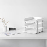 Cortina 3-Tier File Organizer , Premium Polystyrene Desk Rack, Foldable Document Holder with Dividers - Space-Saving Office & Home Paper Storage, Cloth organiser ( Grey )