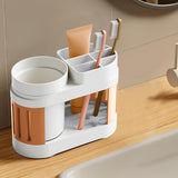 Cortina All-in-One Bathroom Organizer , Toothbrush Holder, Toothpaste Shelf & Rinse Cup Set, Brush Stand | Off-White - Orange , Single Cup