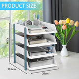 Cortina 4-Tier File Organizer , Premium Polystyrene Desk Rack, Foldable Document Holder with Dividers - Space-Saving Office & Home Paper Storage , Cloth organiser ( Blue)