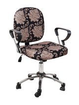 Stretchable Elastic Ethnic Printed Office Chair Cover Pack of 6- Cream