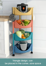 Cortina 4-Layer triangle Multipurpose Utility Rack, Fruit & Vegetable Basket Trolley with Wheels | Kitchen, Pantry, Bathroom Organizer & Toy Storage Rack for Home (Multicolour)
