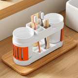 Cortina All-in-One Bathroom Organizer , Toothbrush Holder, Toothpaste Shelf & Rinse Cup Set, Brush Stand | Off-White - Orange , Dual Cup
