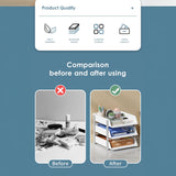 Cortina 2-Tier File Organizer , Premium Polystyrene Desk Rack, Foldable Document Holder with Dividers - Space-Saving Office & Home Paper Storage , Cloth organiser ( Grey )