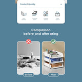 Cortina 3-Tier File Organizer , Premium Polystyrene Desk Rack, Foldable Document Holder with Dividers - Space-Saving Office & Home Paper Storage, Cloth organiser ( Blue)