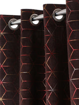 Pack of 2 Velvet Regular Geometric Foil Window Curtains- Brown