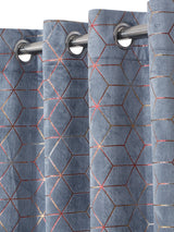 Pack of 2 Velvet Regular Geometric Foil Window Curtains- Dark Grey