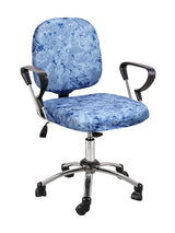 Stretchable Elastic Digital Printed Office Chair Cover Pack of 6- Blue