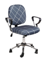 Stretchable Elastic Checks Printed Office Chair Cover Pack of 6- Grey