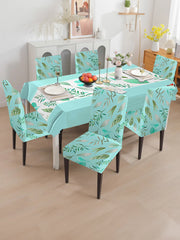 Stretchable Printed Table Cover & Dining Chair Cover Set sky blue