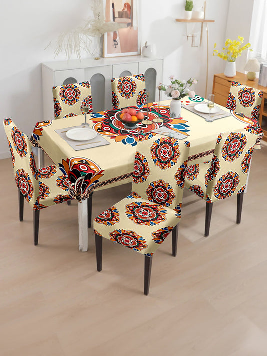 Printed Polyester Table Cover & Dining Chair Cover Set