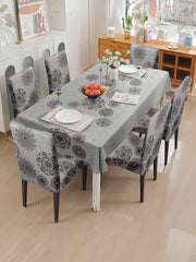 Stretchable Printed Table Cover & Dining Chair Cover Set Grey