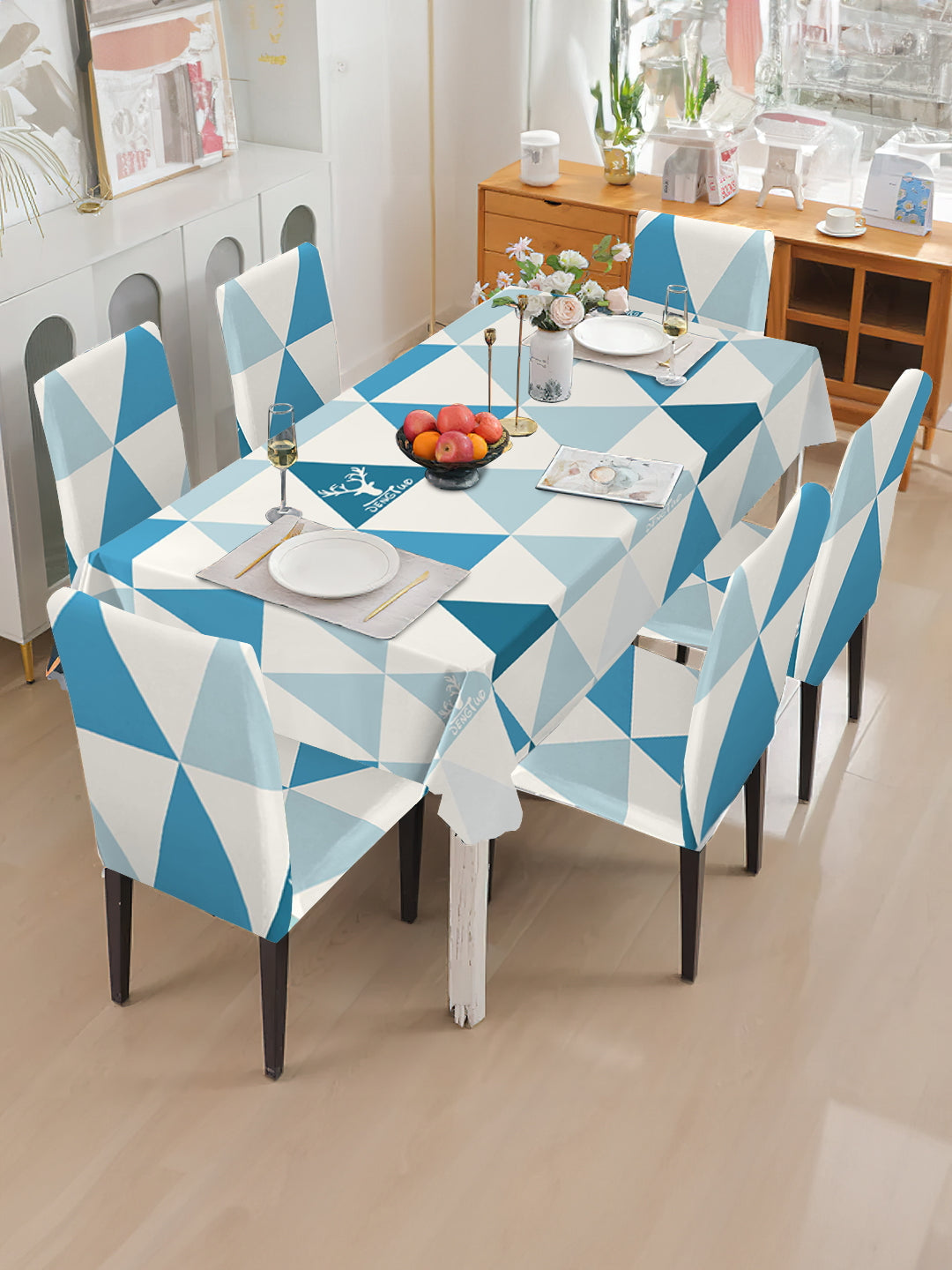 stretchable-printed-table-cover-and-printed-set-blue