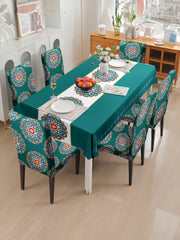 Stretchable Printed Table Cover & Dining Chair Cover Set green