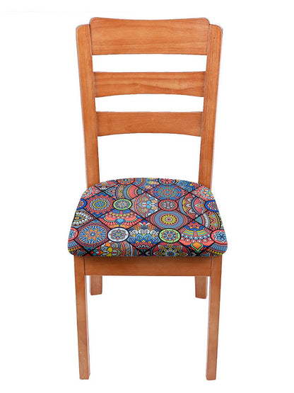 Stretchable Ethnic Printed Non Slip Chair Pad Cover Pack of 1- Multicolour