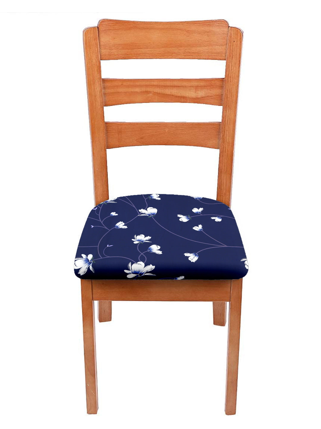 Stretchable Floral Printed Non Slip Chair Pad Cover Pack of 1- Navy Blue